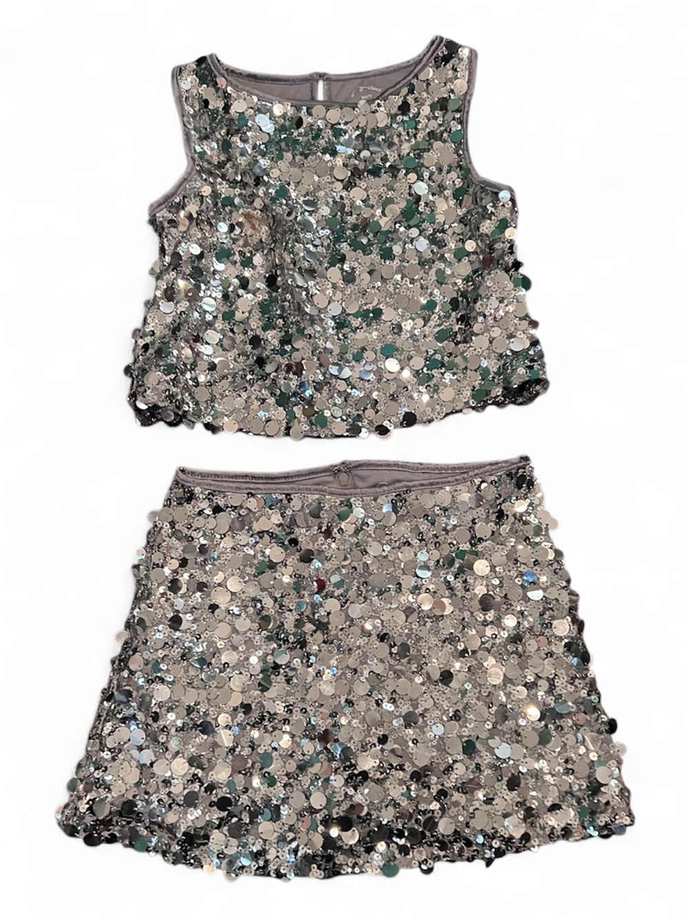 Art Class  Girls  Silver Sequin Crop Top and Skirt Set- girls size 6/7
